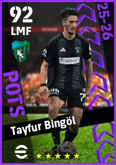 Tayfur Bingol eFootball 2026 player card — 92 OVR LMF