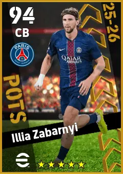 Illia Zabarnyi eFootball 2026 player card — 94 OVR CB