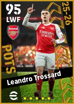 Leandro Trossard eFootball 2026 player card — 95 OVR LWF