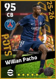 Willian Pacho eFootball 2026 player card — 95 OVR CB