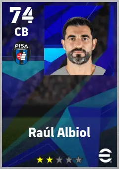 Raul Albiol eFootball 2026 player card — 74 OVR CB