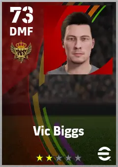 Vic Biggs eFootball 2026 player card — 73 OVR DMF