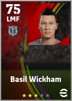 Basil Wickham eFootball 2026 player card — 75 OVR LMF