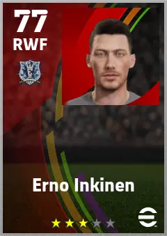 Erno Inkinen eFootball 2026 player card — 77 OVR RWF