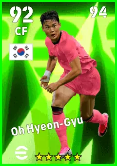 Oh Hyeon-Gyu eFootball 2026 player card — 92 OVR CF