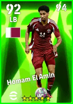 Homam El Amin eFootball 2026 player card — 92 OVR LB