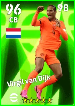 Virgil van Dijk eFootball 2026 player card — 96 OVR CB