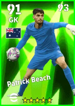 Patrick Beach eFootball 2026 player card — 91 OVR GK