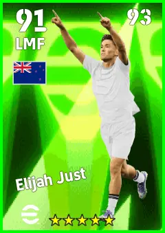 Elijah Just eFootball 2026 player card — 91 OVR LMF