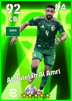 Abdulelah Al Amri eFootball 2026 player card — 92 OVR CB