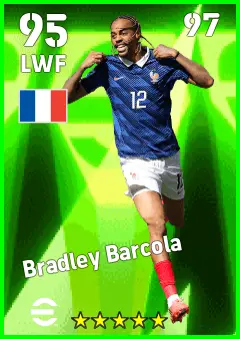 Bradley Barcola eFootball 2026 player card — 95 OVR LWF