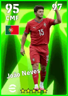Joao Neves eFootball 2026 player card — 95 OVR CMF