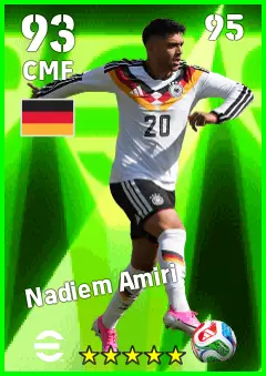 Nadiem Amiri eFootball 2026 player card — 93 OVR CMF