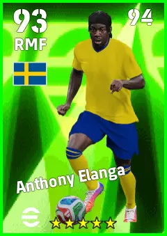 Anthony Elanga eFootball 2026 player card — 93 OVR RMF