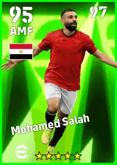 Mohamed Salah eFootball 2026 player card — 95 OVR AMF