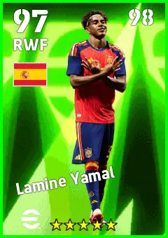 Lamine Yamal eFootball 2026 player card — 97 OVR RWF