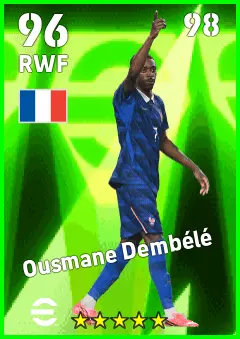 Ousmane Dembele eFootball 2026 player card — 96 OVR RWF