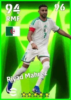 Riyad Mahrez eFootball 2026 player card — 94 OVR RMF