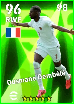 Ousmane Dembele eFootball 2026 player card — 96 OVR RWF
