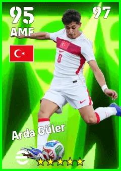 Arda Guler eFootball 2026 player card — 95 OVR AMF