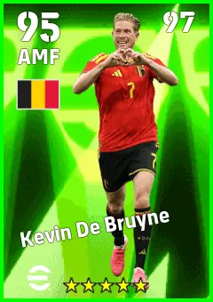 Kevin De Bruyne eFootball 2026 player card — 95 OVR AMF