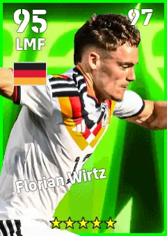 Florian Wirtz eFootball 2026 player card — 95 OVR LMF