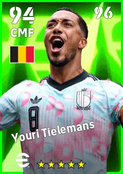 Youri Tielemans eFootball 2026 player card — 94 OVR CMF