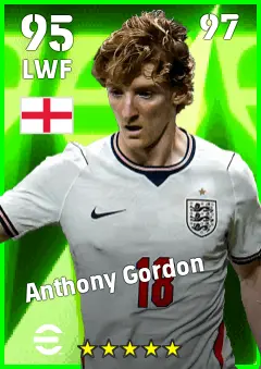 Anthony Gordon eFootball 2026 player card — 95 OVR LWF
