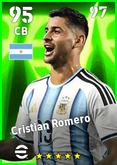 Cristian Romero eFootball 2026 player card — 95 OVR CB