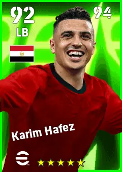 Karim Hafez eFootball 2026 player card — 92 OVR LB