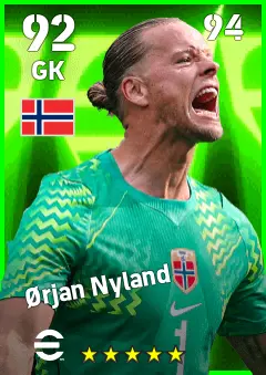 Orjan Nyland eFootball 2026 player card — 92 OVR GK