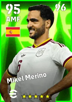 Mikel Merino eFootball 2026 player card — 95 OVR AMF