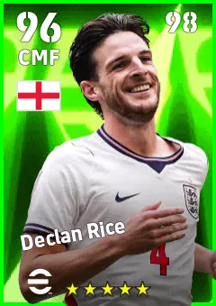 Declan Rice eFootball 2026 player card — 96 OVR CMF
