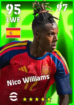Nico Williams eFootball 2026 player card — 95 OVR LWF