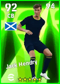Jack Hendry eFootball 2026 player card — 92 OVR CB