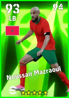 Noussair Mazraoui eFootball 2026 player card — 93 OVR LB