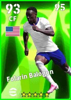 Folarin Balogun eFootball 2026 player card — 93 OVR CF