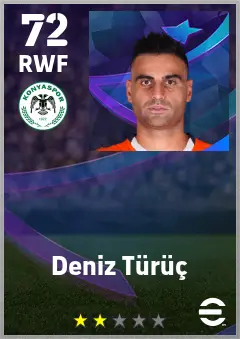 Deniz Turuc eFootball 2026 player card — 72 OVR RWF