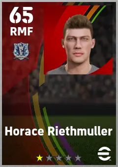Horace Riethmuller eFootball 2026 player card — 65 OVR RMF