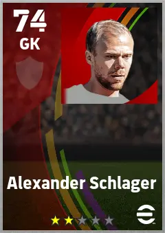 Alexander Schlager eFootball 2026 player card — 74 OVR GK