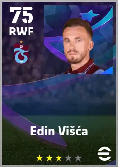 Edin Visca eFootball 2026 player card — 75 OVR RWF