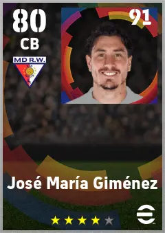 Jose Maria Gimenez eFootball 2026 player card — 80 OVR CB