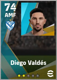 Diego Valdes eFootball 2026 player card — 74 OVR AMF