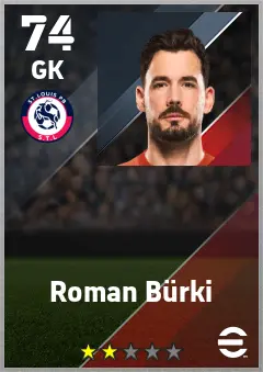 Roman Burki eFootball 2026 player card — 74 OVR GK