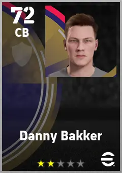 Danny Bakker eFootball 2026 player card — 72 OVR CB