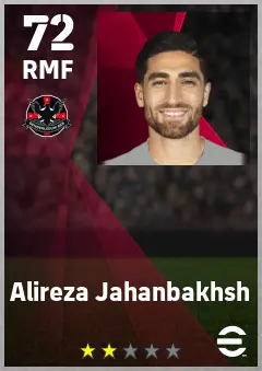 Alireza Jahanbakhsh eFootball 2026 player card — 72 OVR RMF
