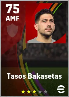 Tasos Bakasetas eFootball 2026 player card — 75 OVR AMF