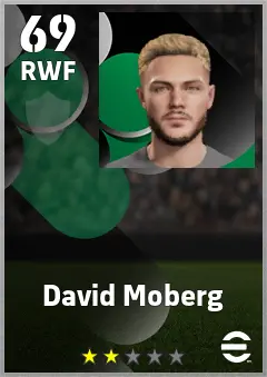 David Moberg eFootball 2026 player card — 69 OVR RWF