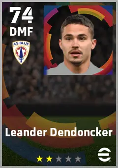 Leander Dendoncker eFootball 2026 player card — 74 OVR DMF