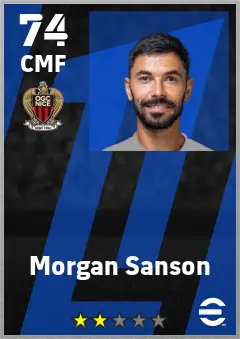 Morgan Sanson eFootball 2026 player card — 74 OVR CMF